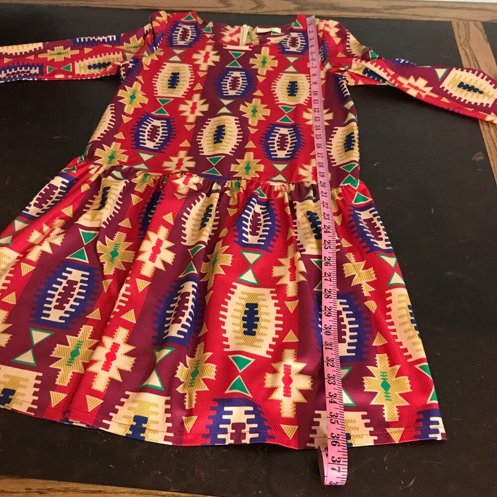 Anthropologie Eyedoll Wildfires Dress S Geometric Drop Waist Long Sleeve Boho - Picture 8 of 12